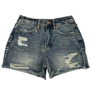 YMI Dream High Rise Distressed Denim Shorts Size 1/25 Frayed Hem Cutoffs